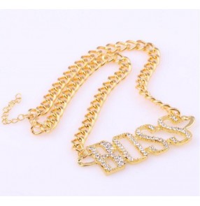 Fashion alloy Rapper singers gogo dancers hiphip jazz dance neck chain for men youth  letter boss necklace hip hop pendant for men and women